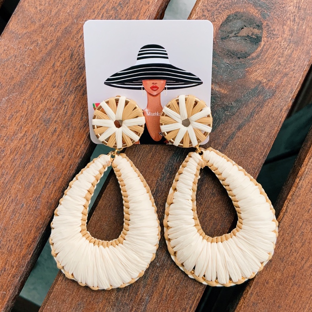 RAFFIA STRAW WOVEN HOOP EARRINGS